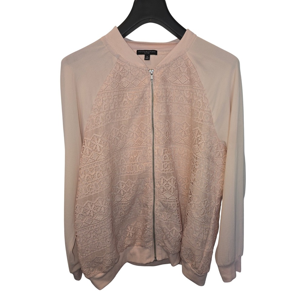 Signature Studio Plus Size Blush Pink Lace Front Bomber Jacket Womens 1X RN97230